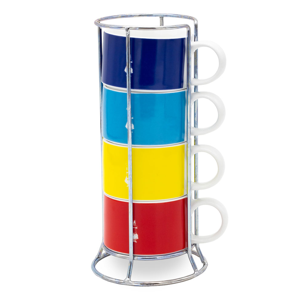 Набор из 4 чашек для капучино Bialetti Multicolor со стойкой от магазина Bialetti.ru