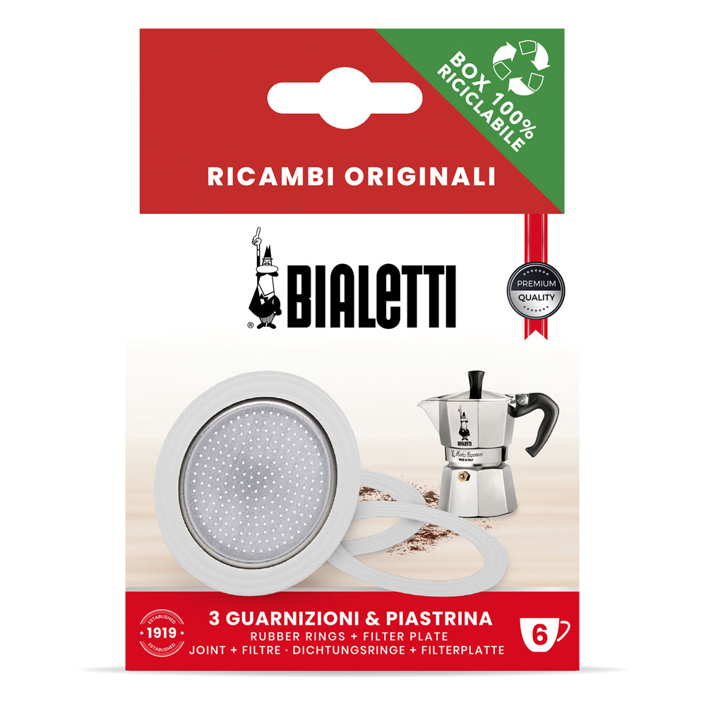 3 уплотнителя + 1 фильтр на 6 чаш. для алюминиевых кофеварок от магазина Bialetti.ru