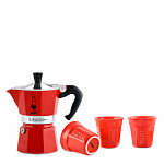 Набор гейзерная кофеварка Moka Express Red + 3 стакана
